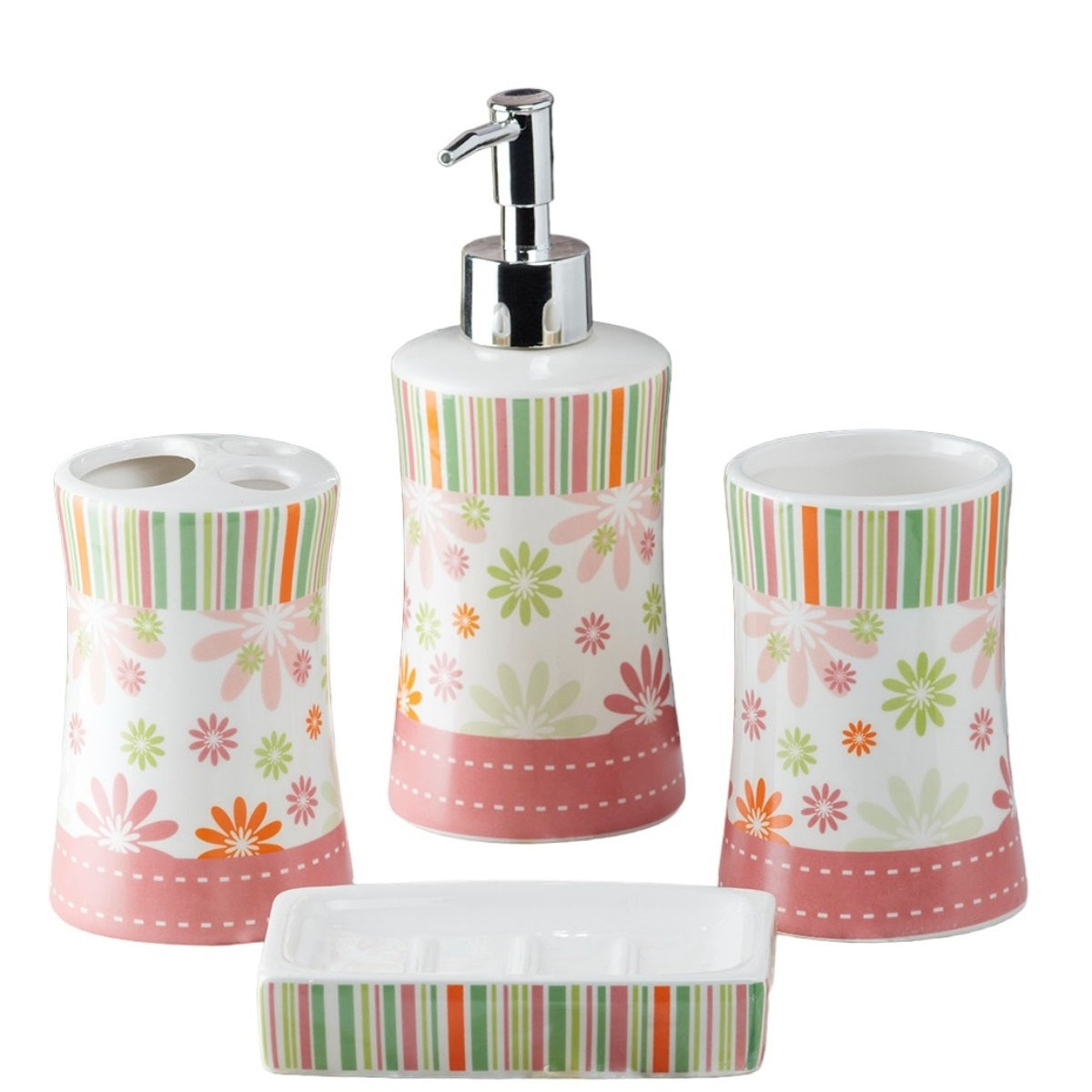 Ceramic Bathroom Set of 4 with Soap Dispenser (10106)