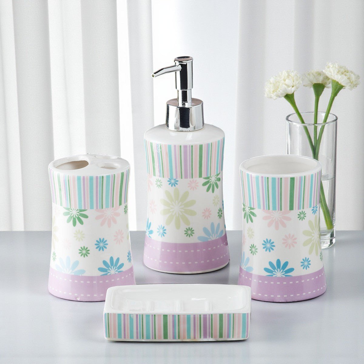 Ceramic Bathroom Set of 4 with Soap Dispenser (10106)