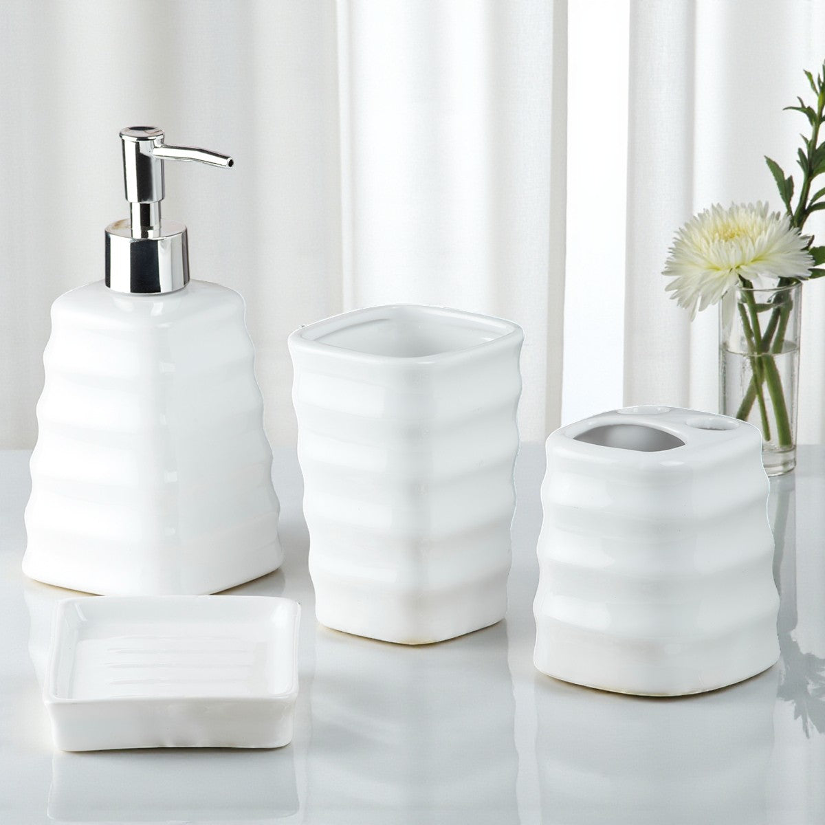Ceramic Bathroom Set of 4 with Soap Dispenser (10108)