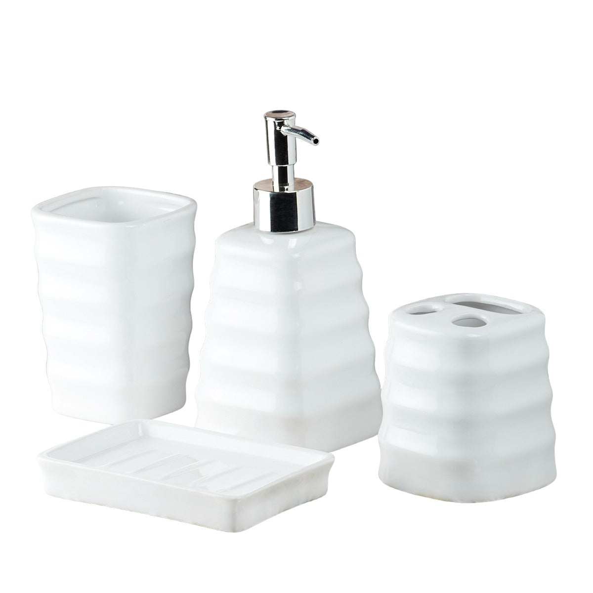 Ceramic Bathroom Set of 4 with Soap Dispenser (10108)