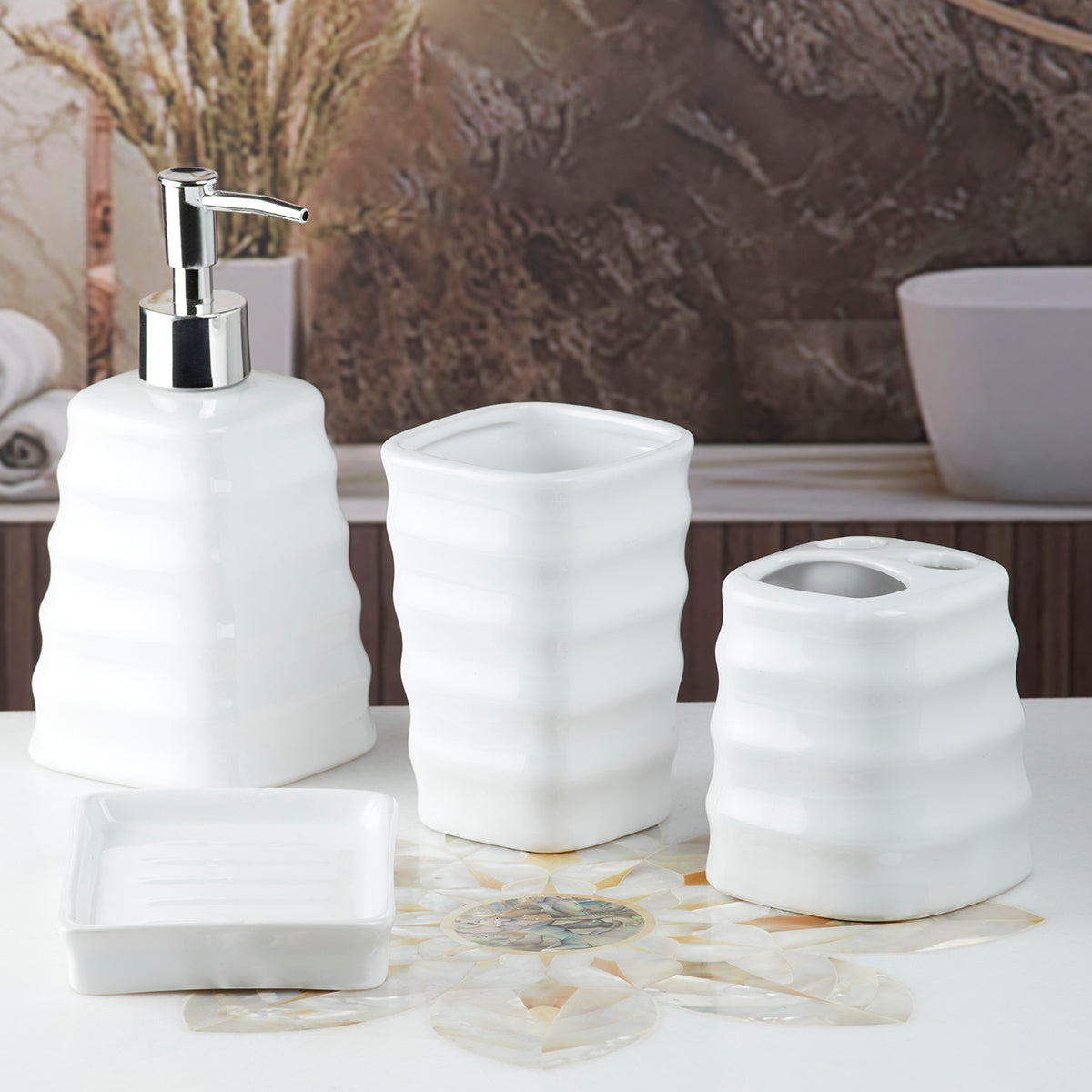 Ceramic Bathroom Accessories Set of 4 Bath Set with Soap Dispenser (8159)