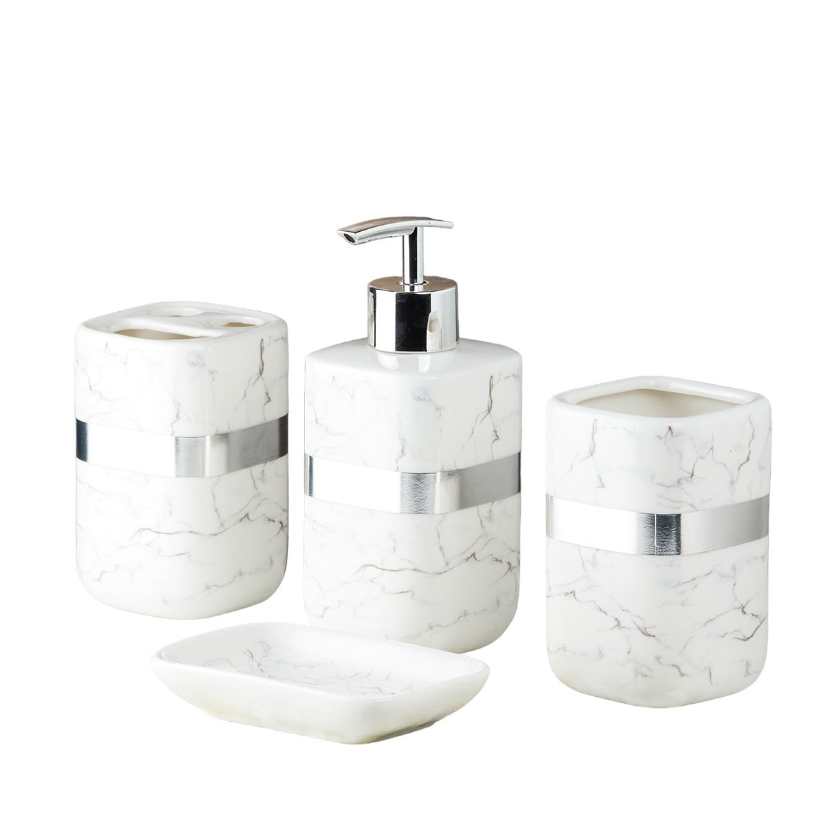 Ceramic Bathroom Accessories Set of 4 with Soap Dispenser (10111)