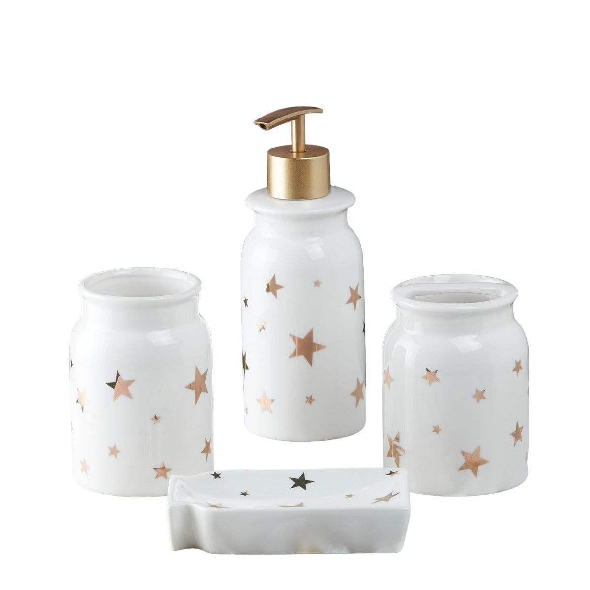 Ceramic Bathroom Set of 4 with Soap Dispenser (10112)