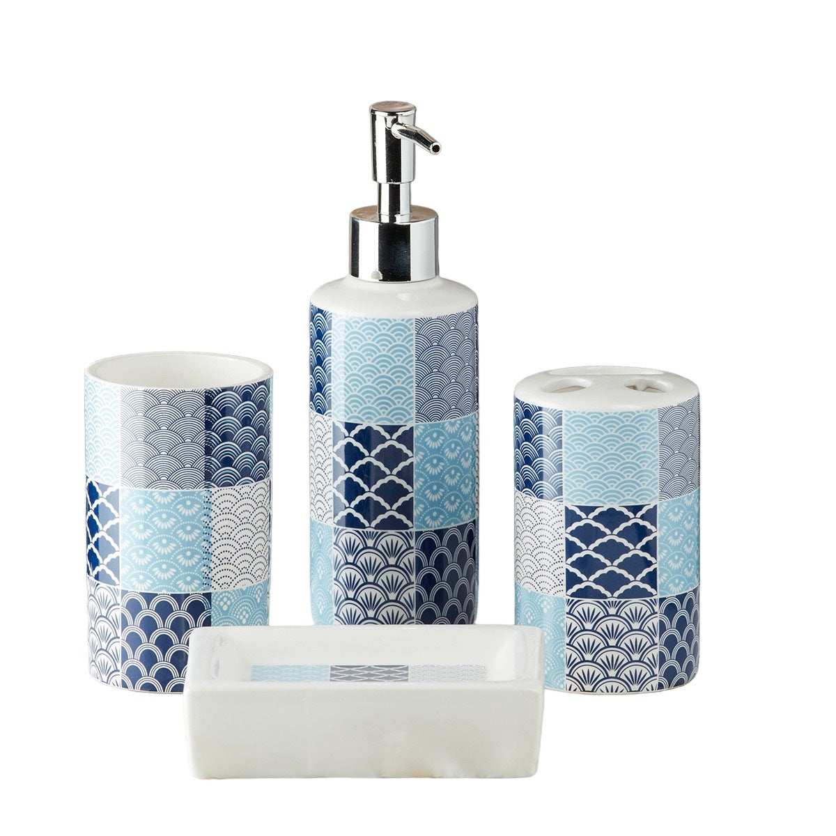 Ceramic Bathroom Set of 4 with Soap Dispenser (10113)