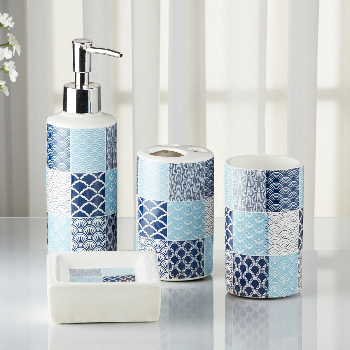 Ceramic Bathroom Set of 4 with Soap Dispenser (7680)