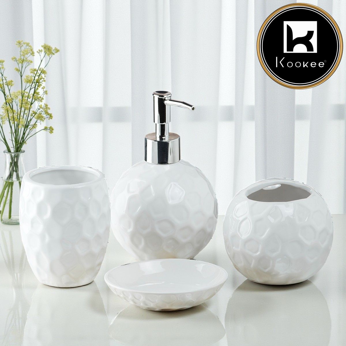 Kookee Ceramic Bathroom Sets, White, ART10117