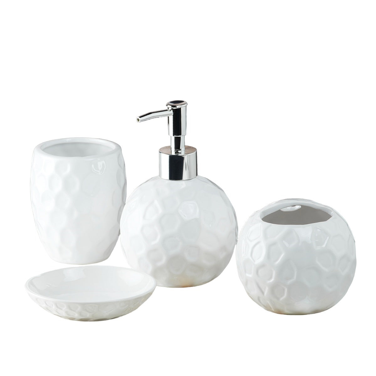 Ceramic Bathroom Set of 4 with Soap Dispenser (10117)