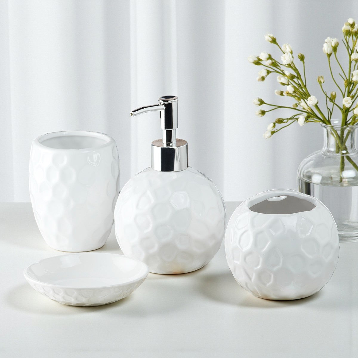 Ceramic Bathroom Set of 4 with Soap Dispenser (10117)