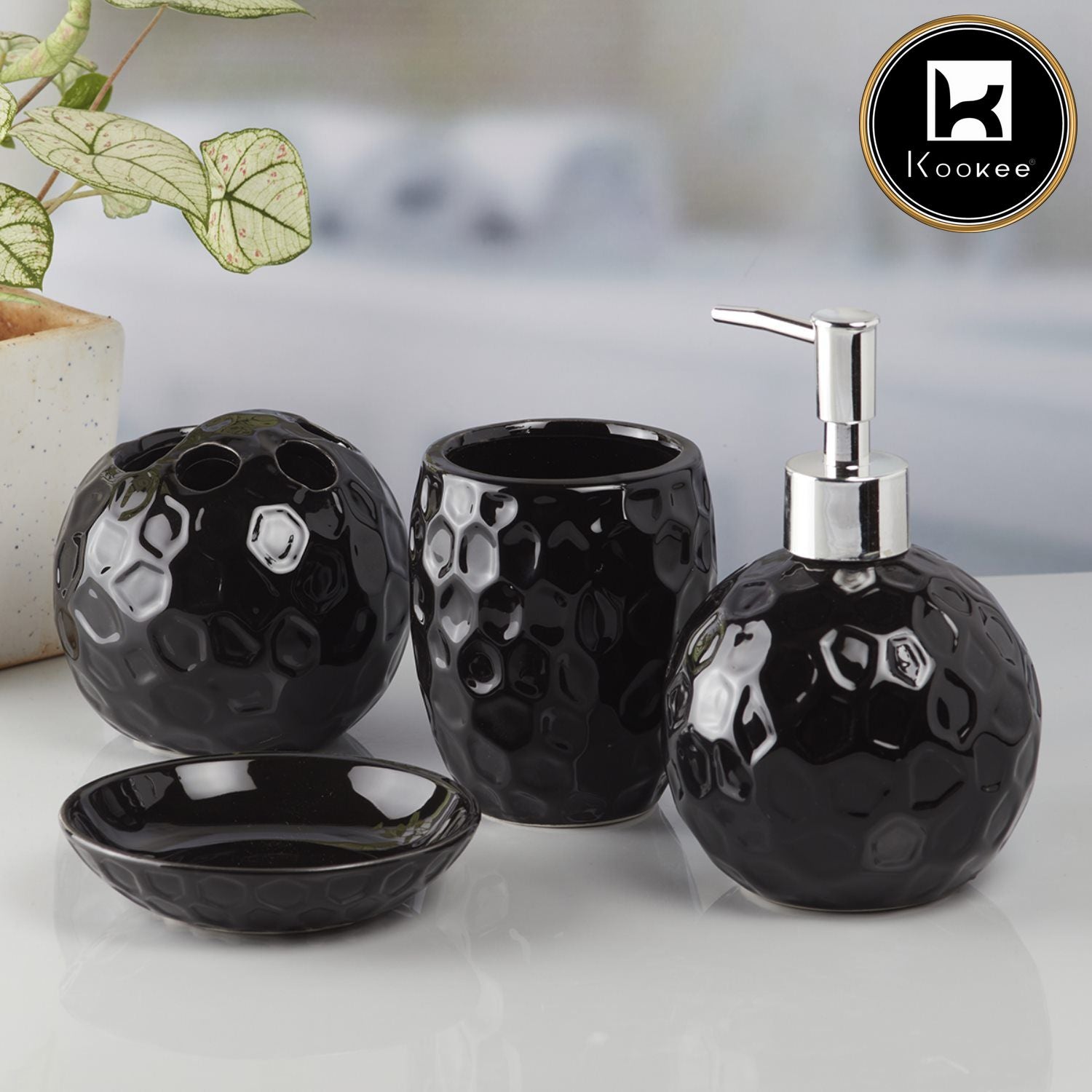 Kookee Ceramic Bathroom Sets, Black, ART10118