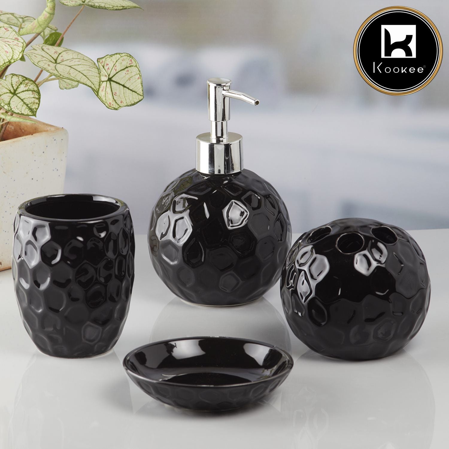 Kookee Ceramic Bathroom Sets, Black, ART10118