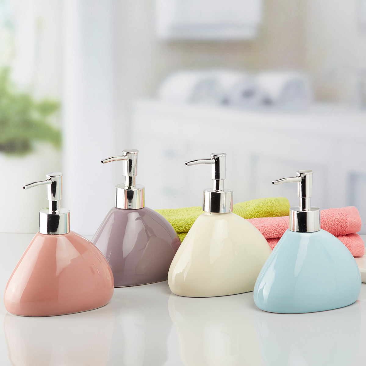 Ceramic Soap Dispenser for handwash for Bathroom, Multicolor (Set of 4) (10135)