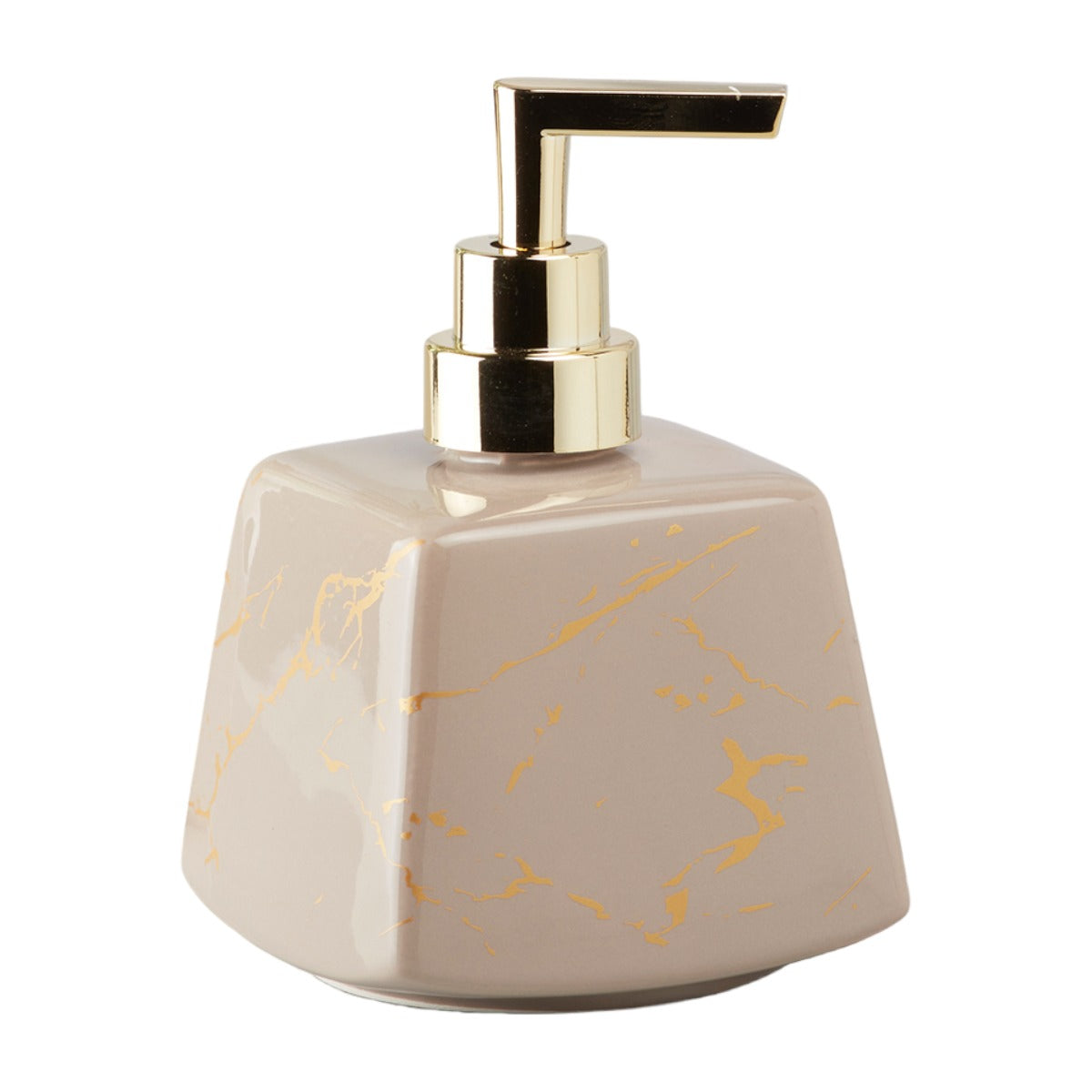Ceramic Soap Dispenser for handwash for Bathroom, Grey/Gold, (Set of 1) (10152)