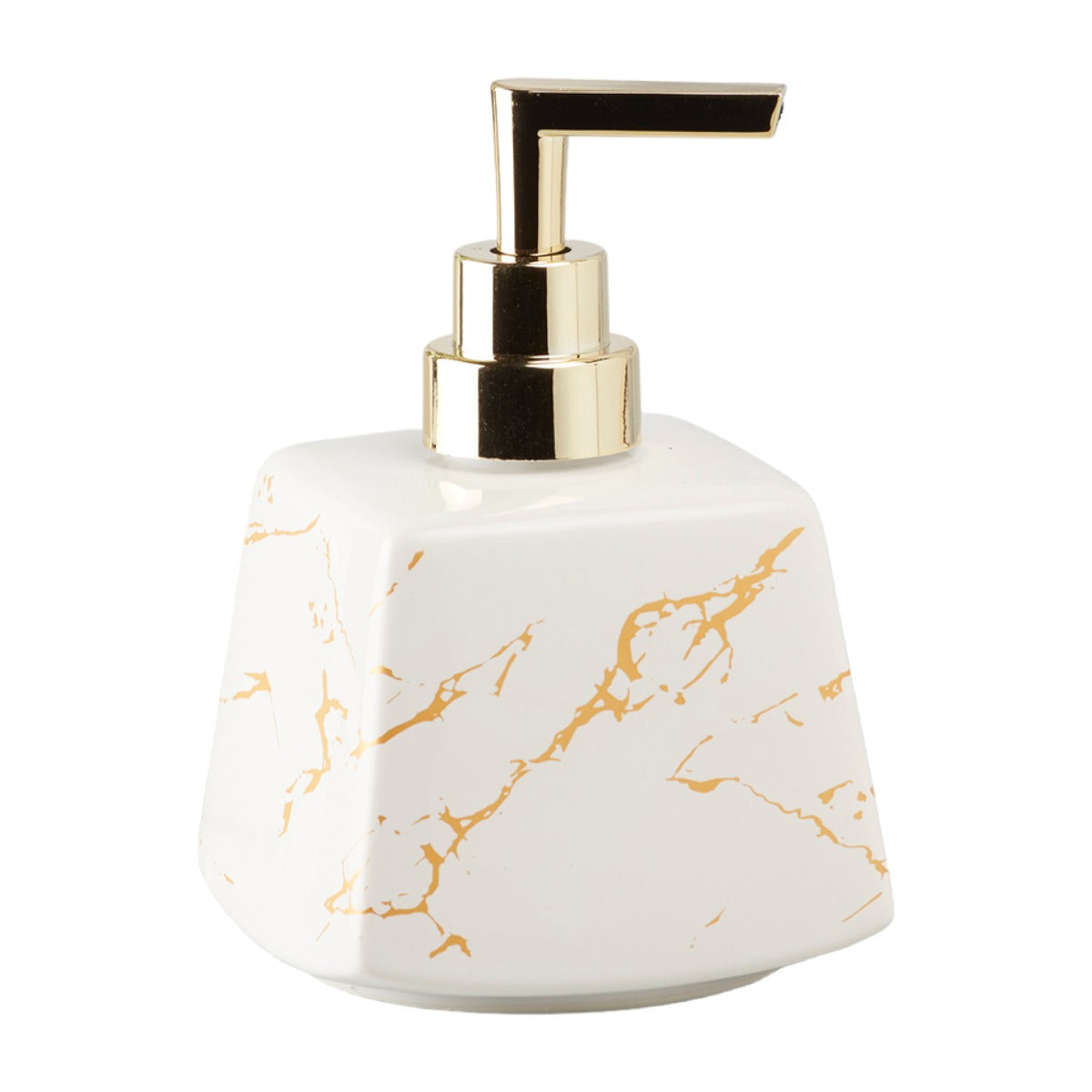 Ceramic Soap Dispenser for handwash, White/Gold, (Set of 1) (10154)