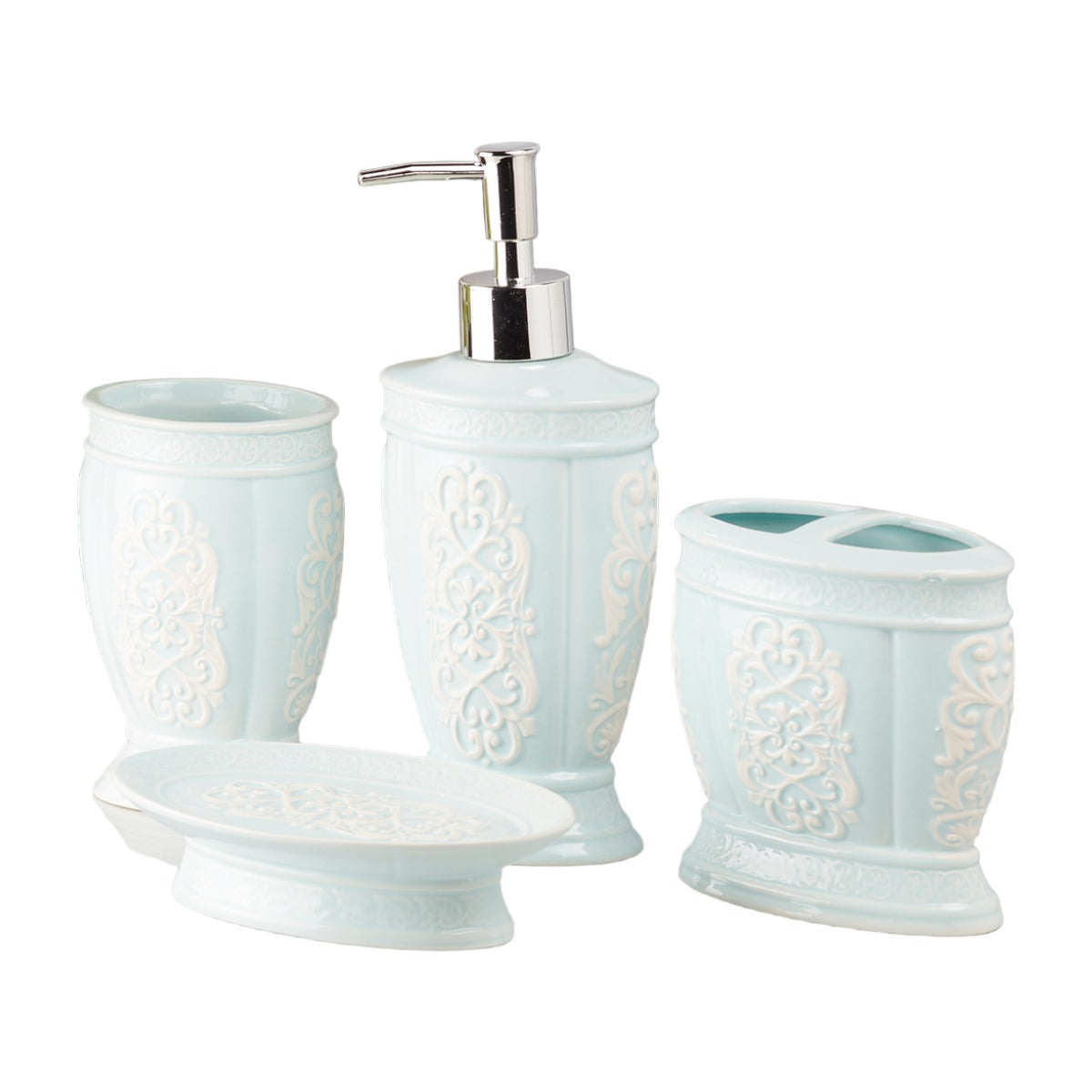 Ceramic Bathroom Set of 4 with Soap Dispenser (10155)