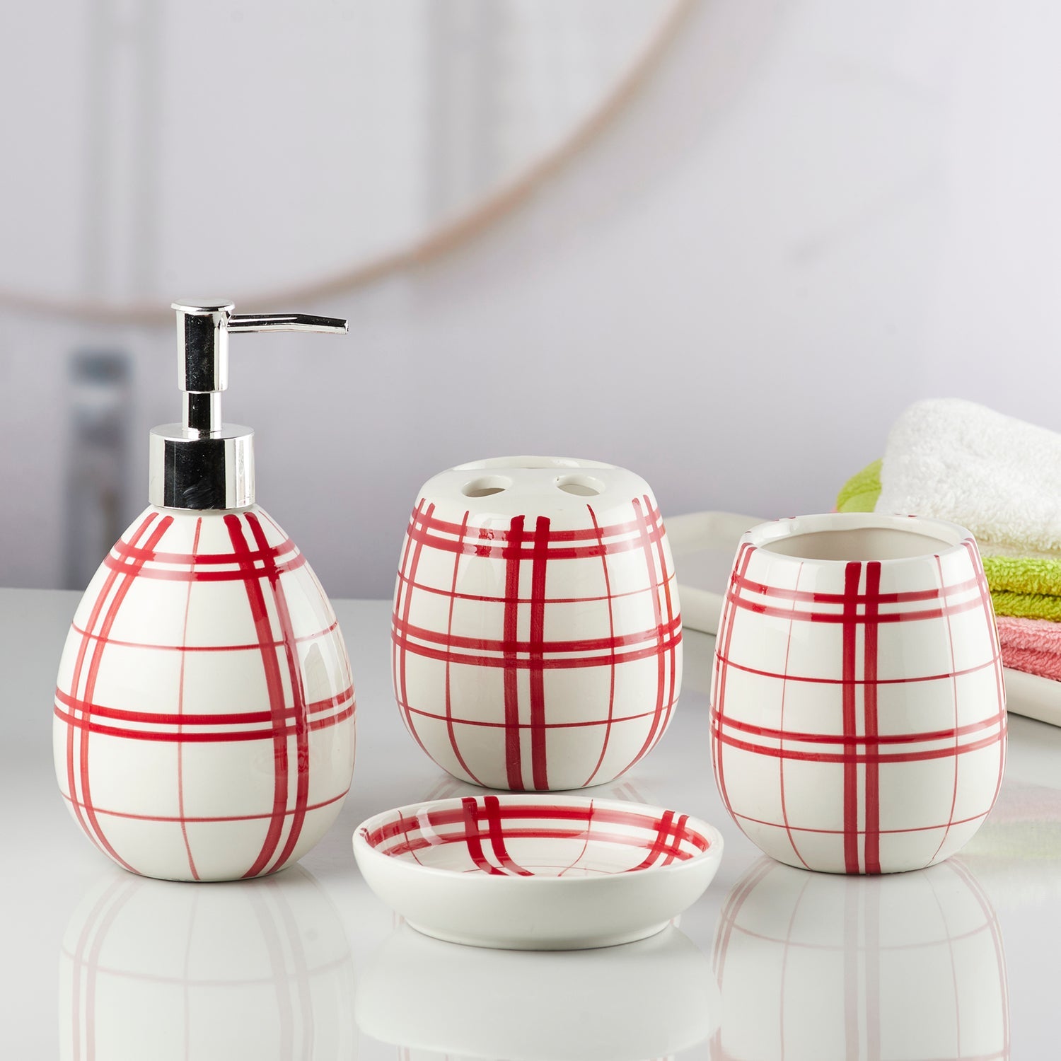 Ceramic Bathroom Set of 4 with Soap Dispenser (10156)