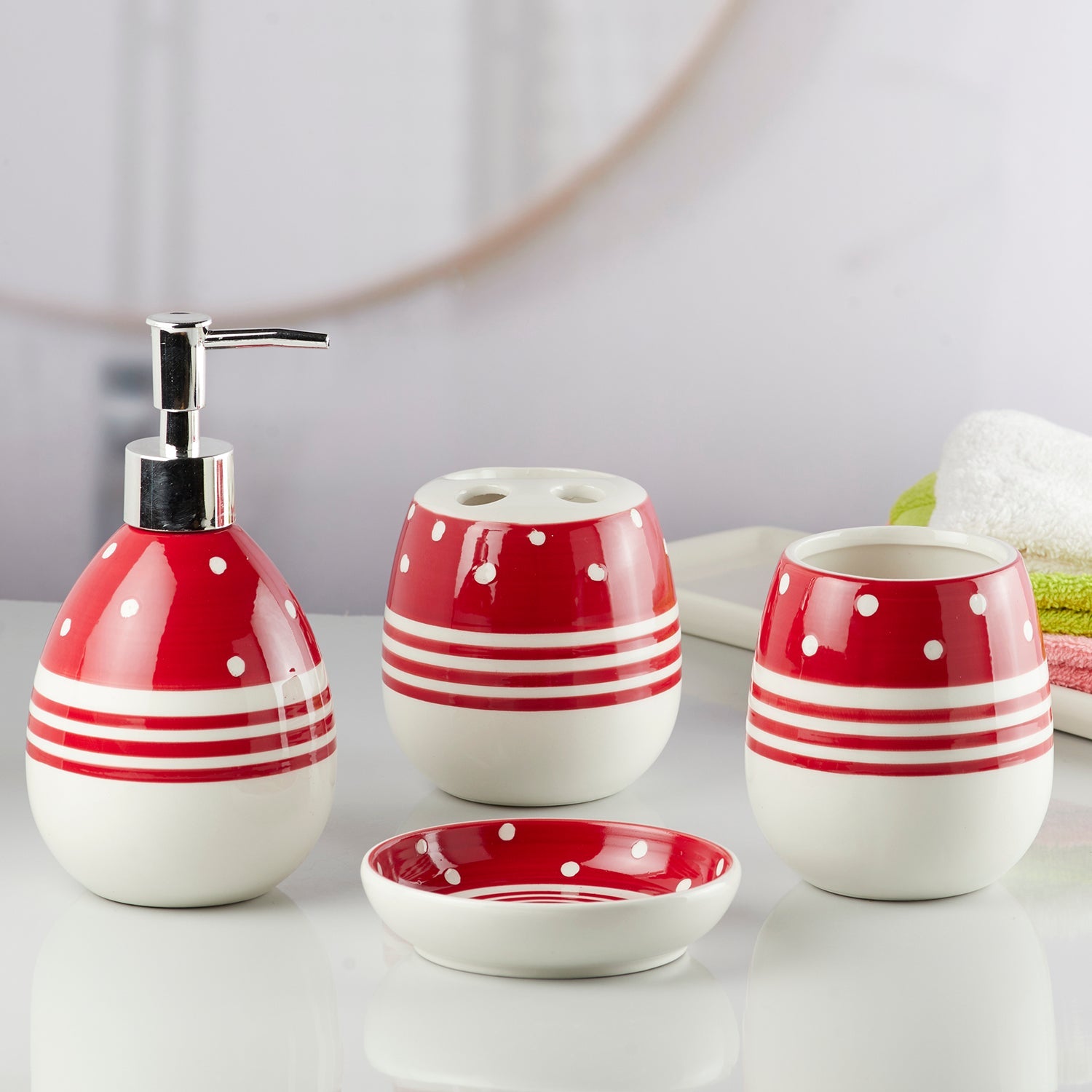 Ceramic Bathroom Set of 4 with Soap Dispenser (10158)