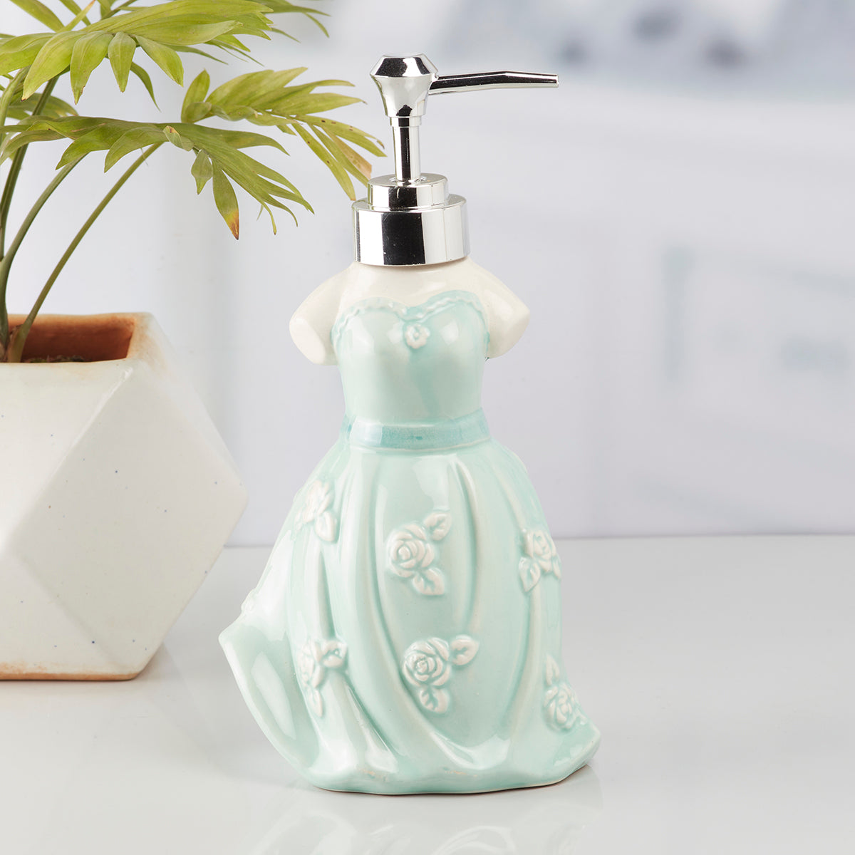 Ceramic Soap Dispenser handwash Pump for Bathroom, Set of 1, Green (10162)