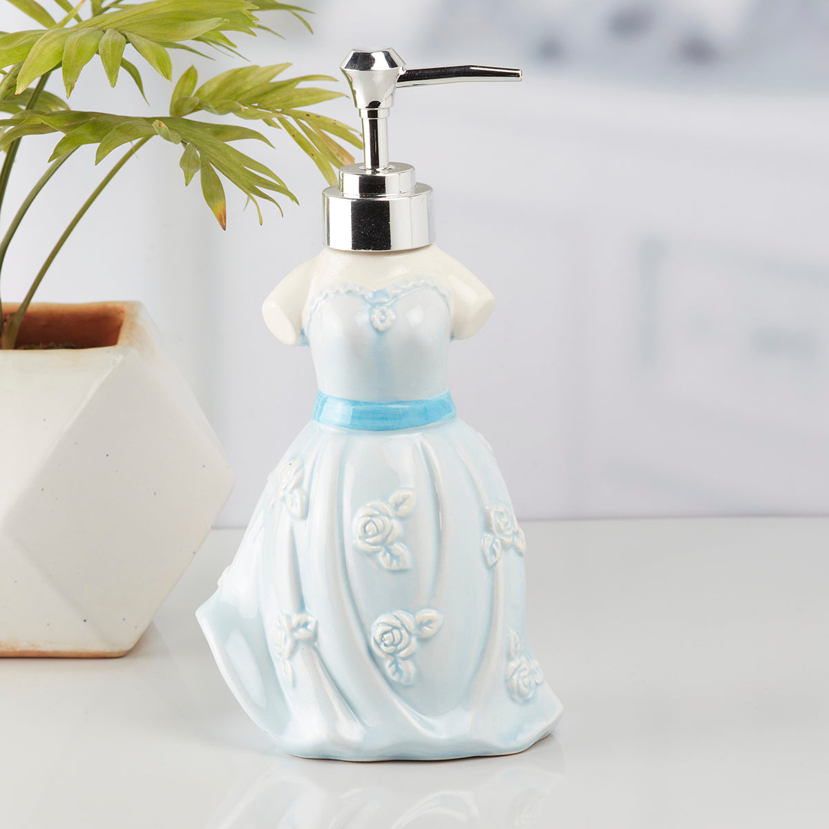 Ceramic Soap Dispenser handwash Pump for Bathroom, Set of 1, Blue (10163)