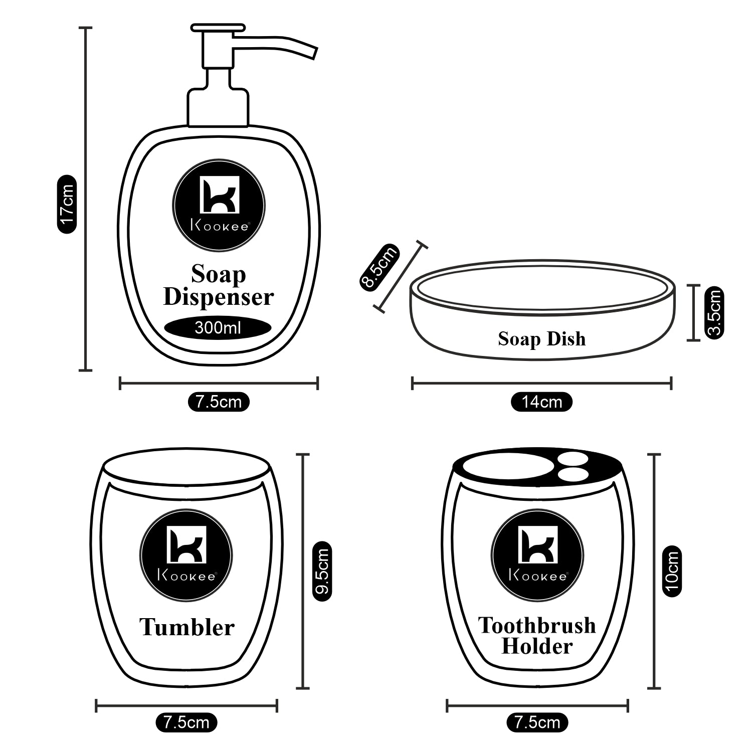 Kookee Ceramic Bathroom Sets, White, ART10164