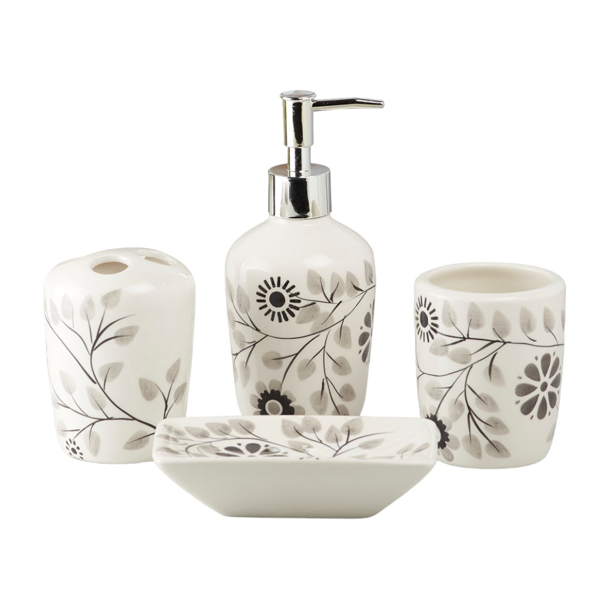 Ceramic Bathroom Set of 4 with Soap Dispenser (10164)