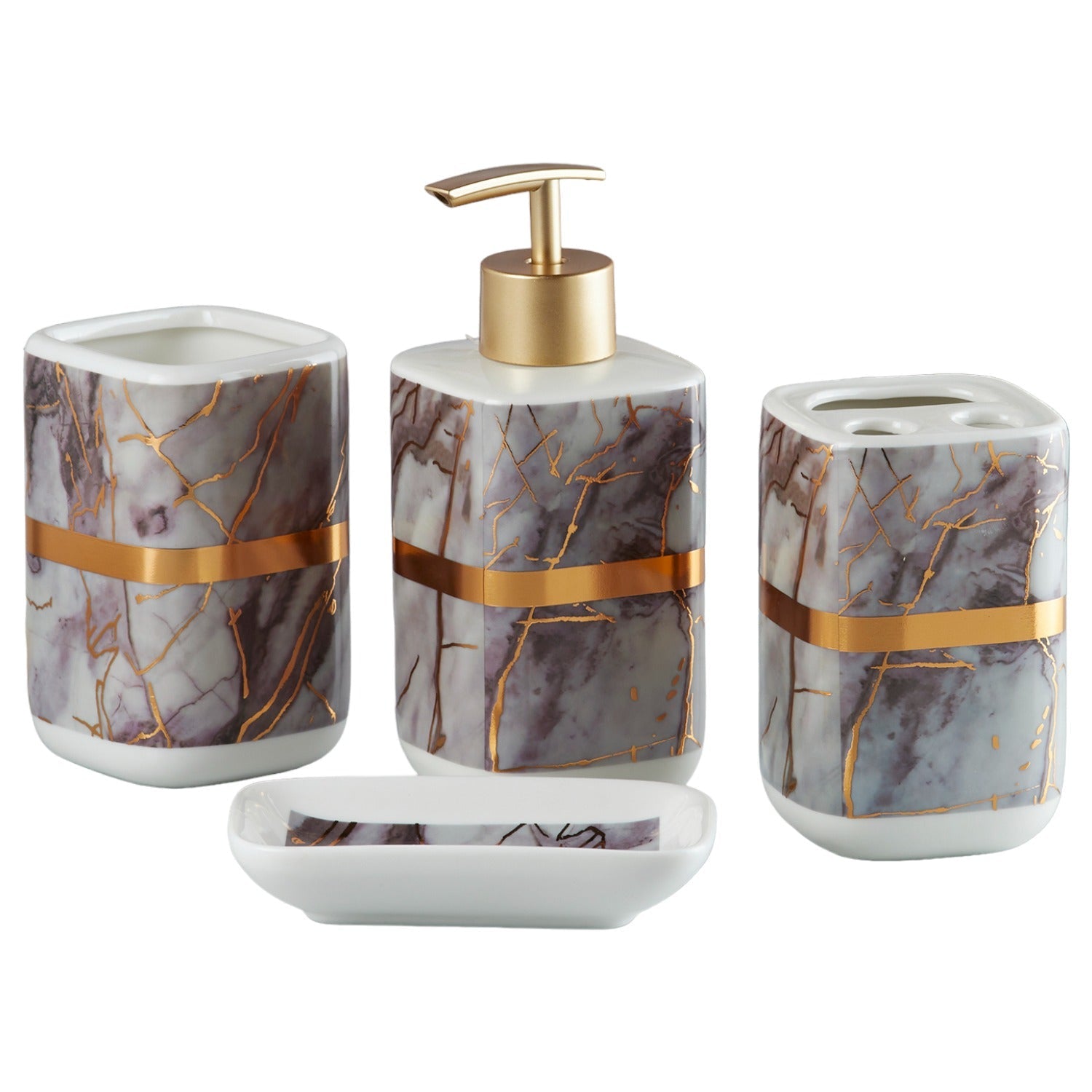 Ceramic Bathroom Accessories Set of 4 with Soap Dispenser (10165)