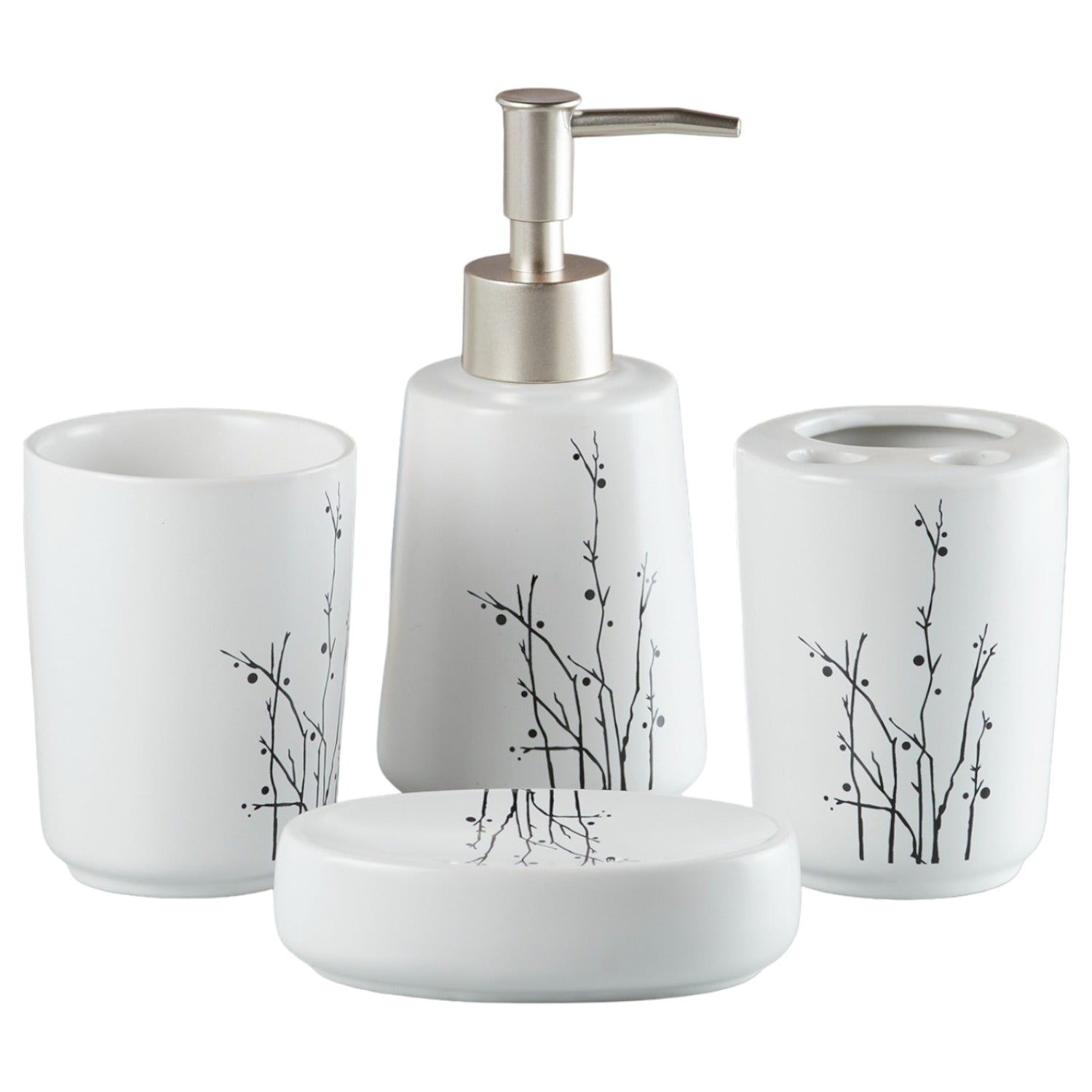 Ceramic Bathroom Accessories Set of 4 with Soap Dispenser (10166)