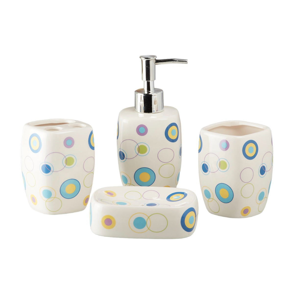 Ceramic Bathroom Accessories Set of 4 with Soap Dispenser (10169)