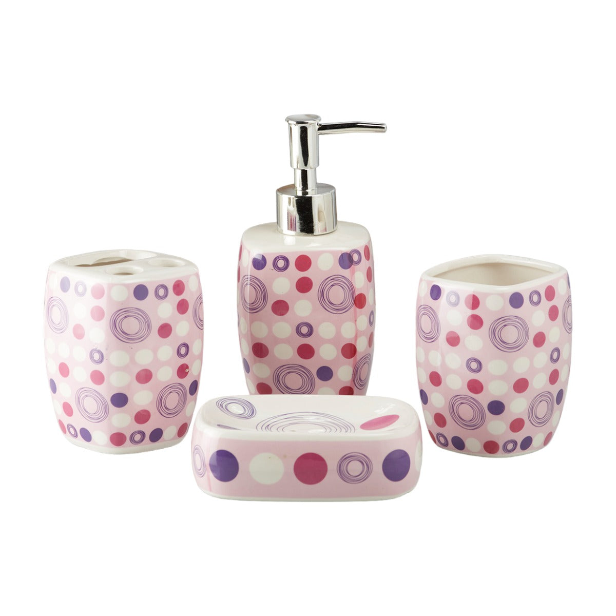 Ceramic Bathroom Accessories Set of 4 with Soap Dispenser (10170)