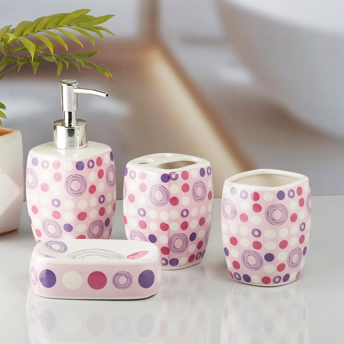 Ceramic Bathroom Accessories Set of 4 Bath Set with Soap Dispenser (10170)