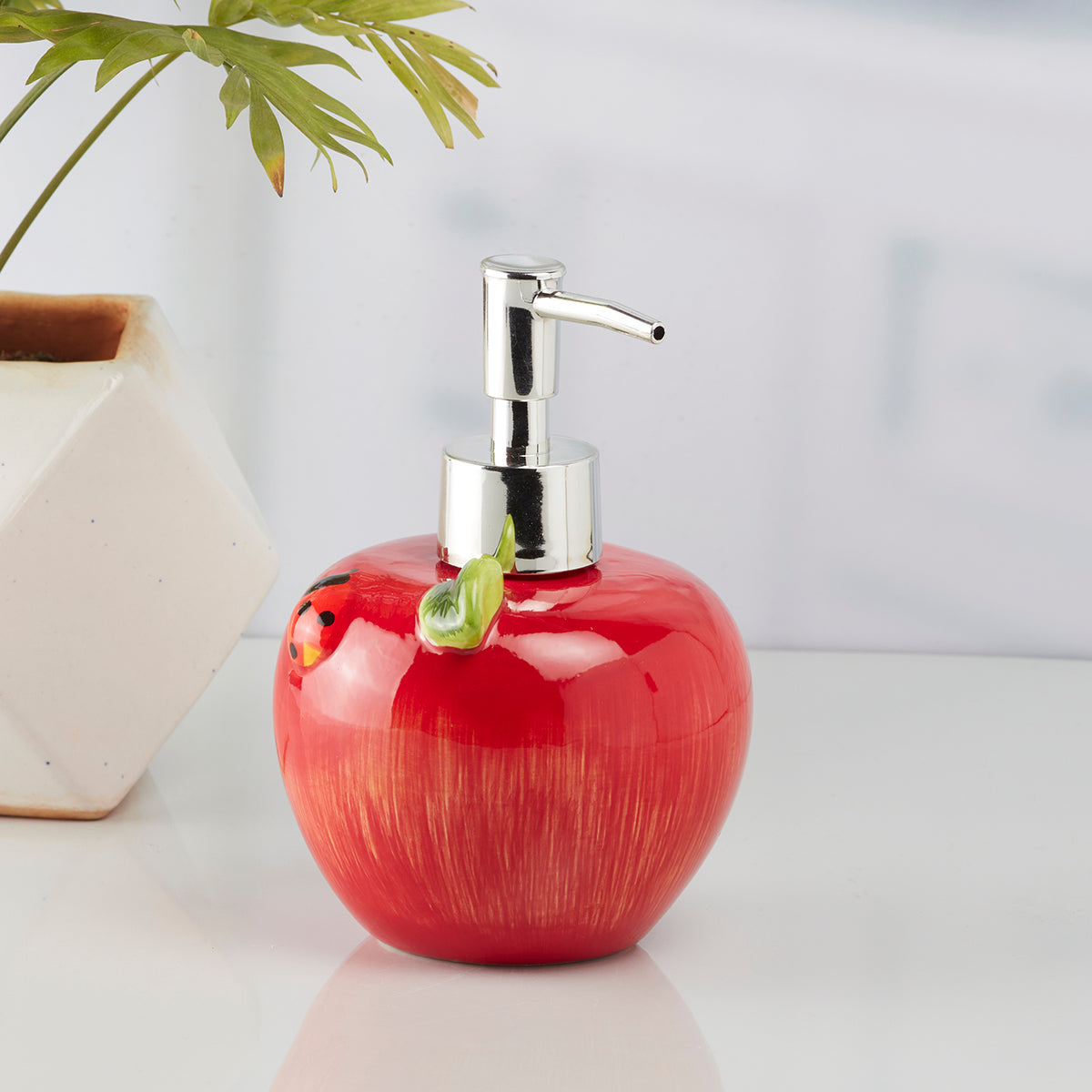 Ceramic Soap Dispenser handwash Pump for Bathroom, Set of 1, Red (10171)