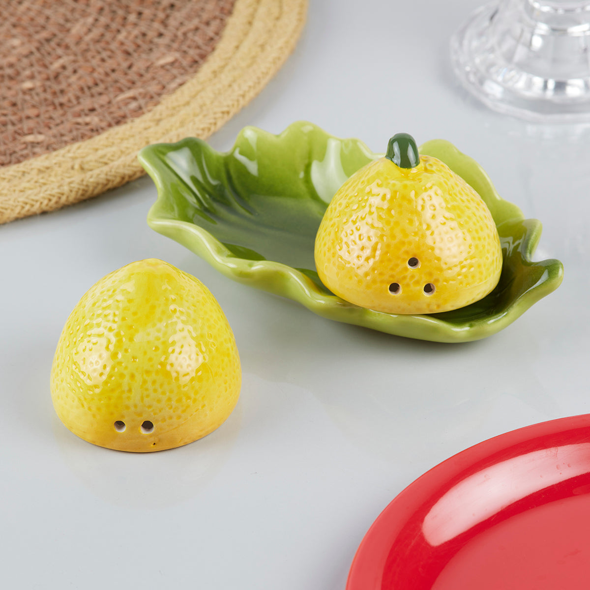 Ceramic Salt Pepper Container Set with tray (V-SALT-011-6)