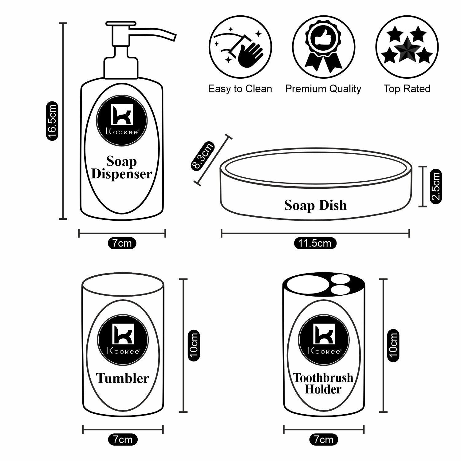 Kookee Ceramic Bathroom Sets, Grey, ART10175