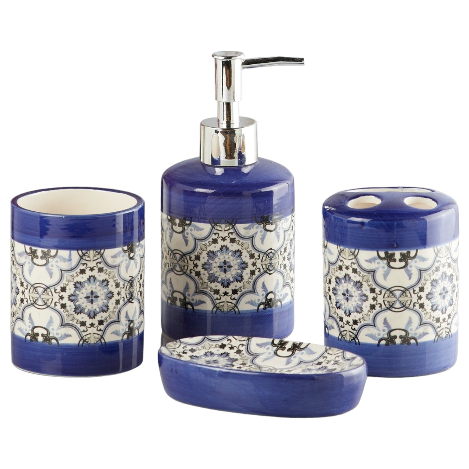 Ceramic Bathroom Set of 4 with Soap Dispenser (10174)