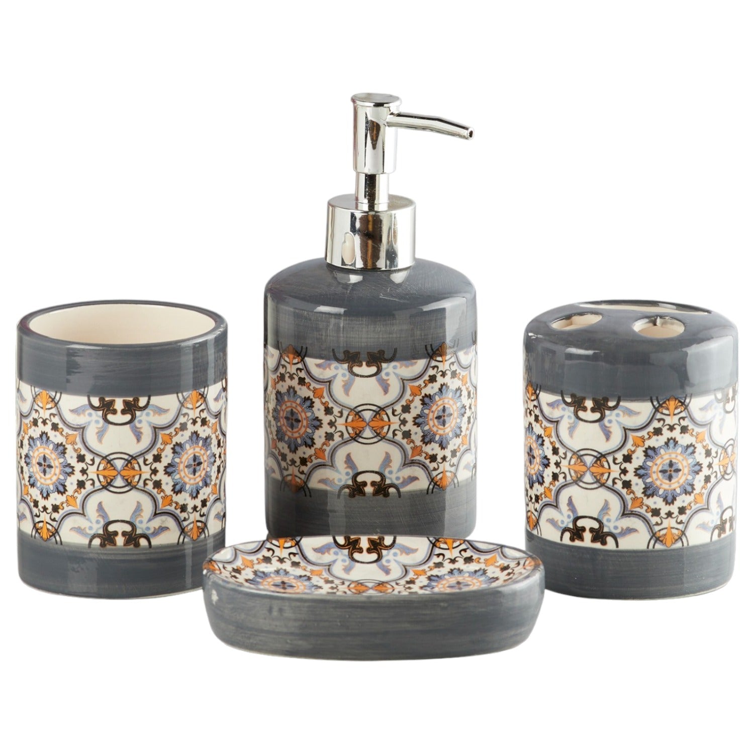 Kookee Ceramic Bathroom Sets, Grey, ART10175