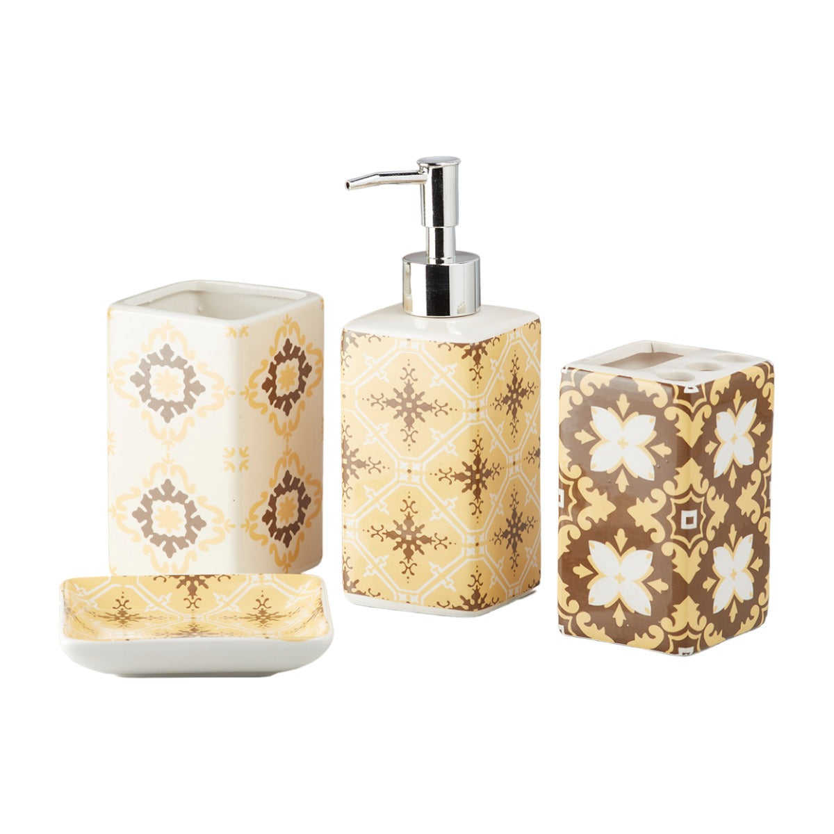 Ceramic Bathroom Set of 4 with Soap Dispenser (10176)