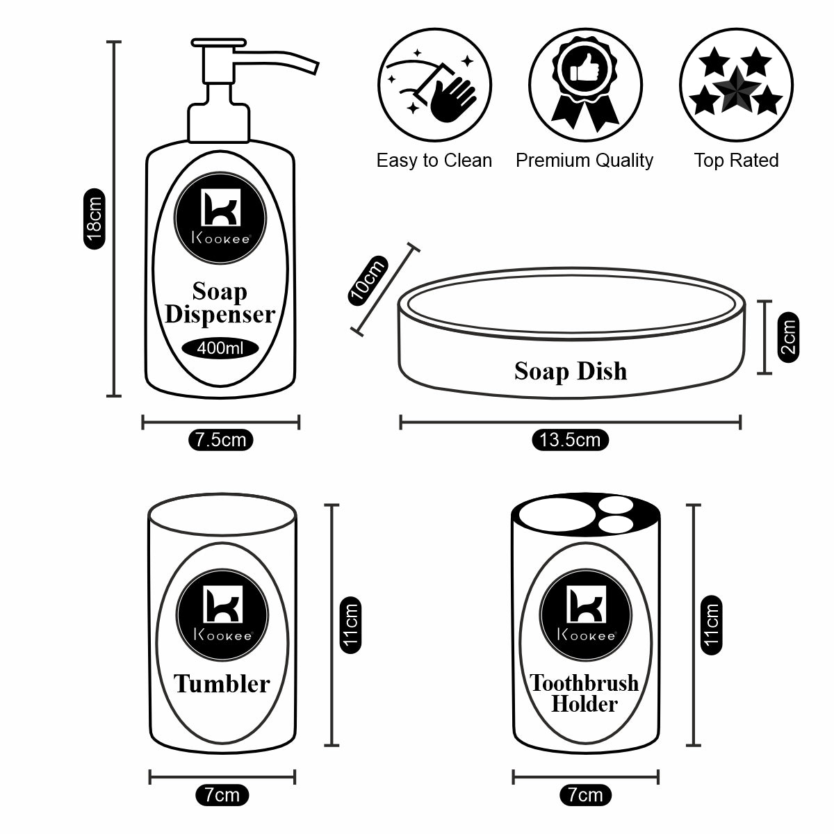 Kookee Ceramic Bathroom Sets, White, ART10178