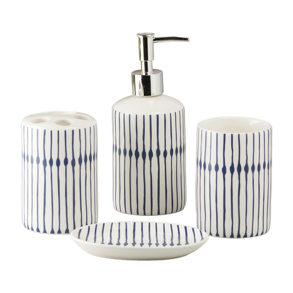 Ceramic Bathroom Set of 4 with Soap Dispenser (10178)