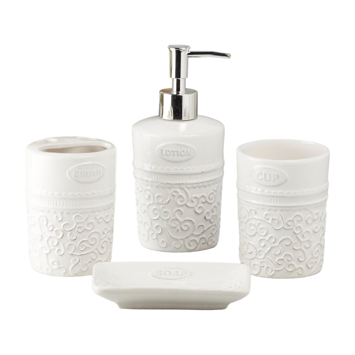 Ceramic Bathroom Set of 4 with Soap Dispenser (10180)