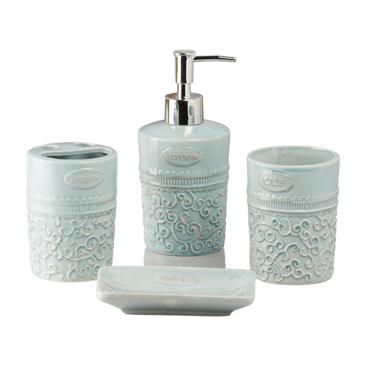 Ceramic Bathroom Set of 4 with Soap Dispenser (10181)