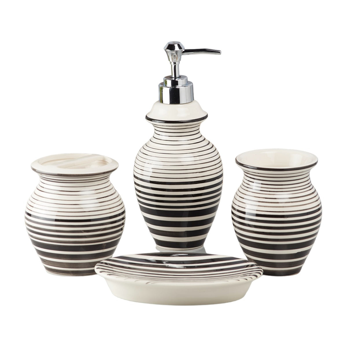 Ceramic Bathroom Set of 4 with Soap Dispenser (V-CBS-025-1)