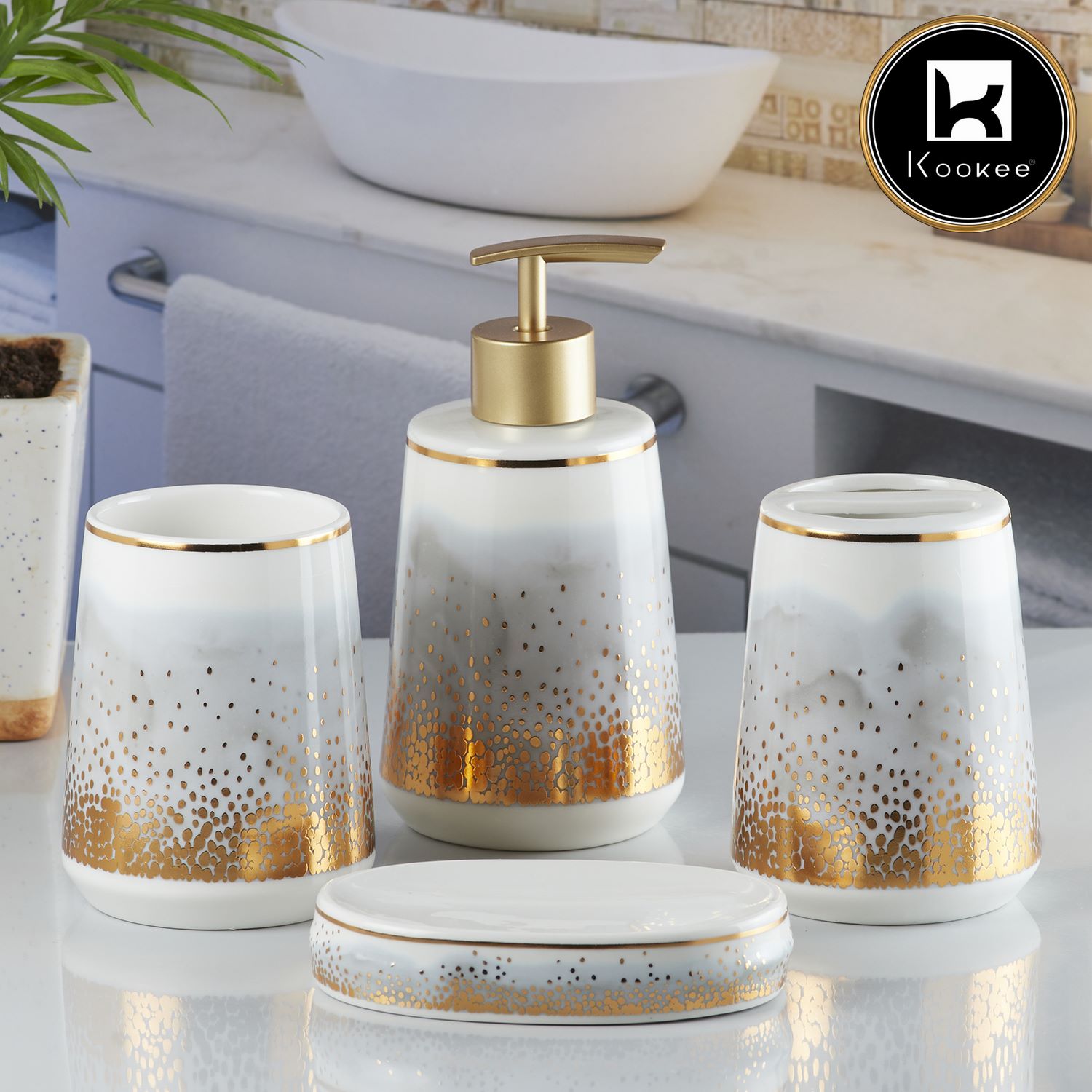 Kookee Ceramic Bathroom Sets, Grey, ART10192