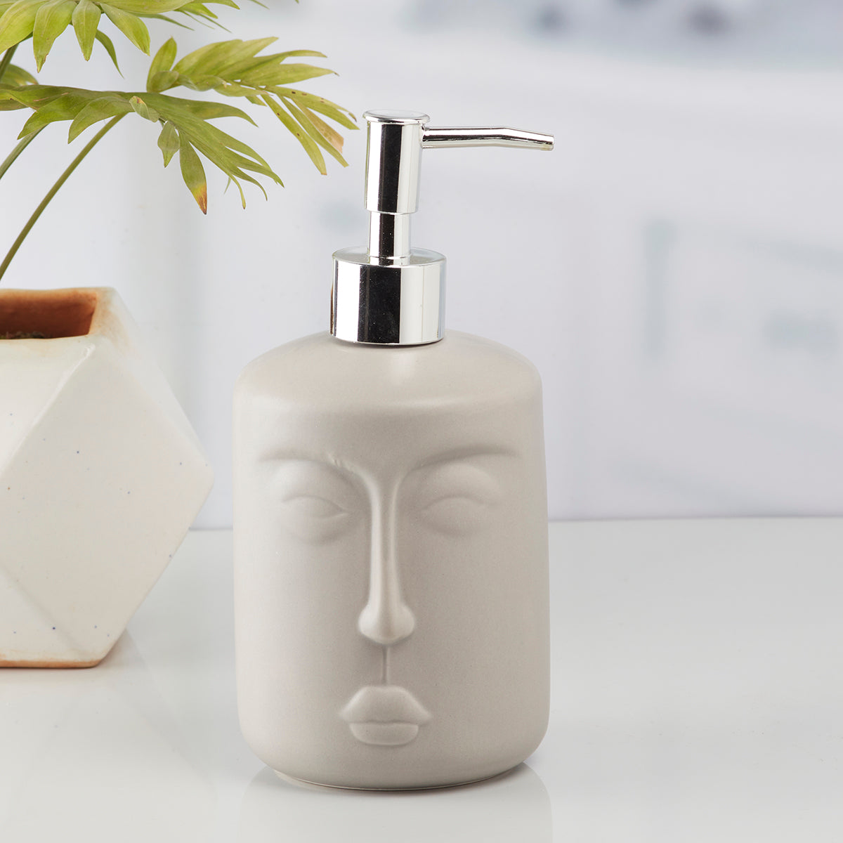 Ceramic Soap Dispenser for handwash for Bathroom, Grey (Set of 1) (10193)