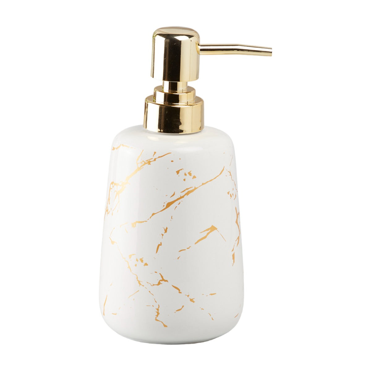 Ceramic Soap Dispenser for handwash for Bathroom, White/Gold, (Set of 1) (10203)