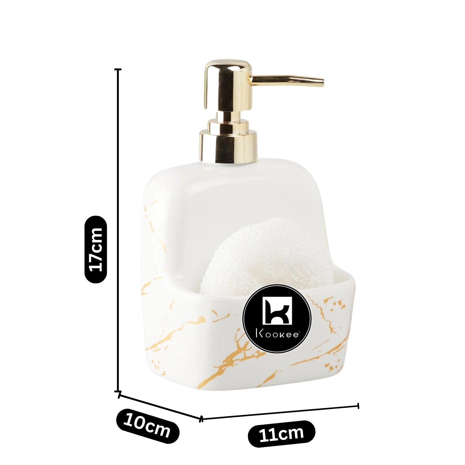 Ceramic Soap Dispenser for handwash for Bathroom, White/Gold, (Set of 1) (10204)