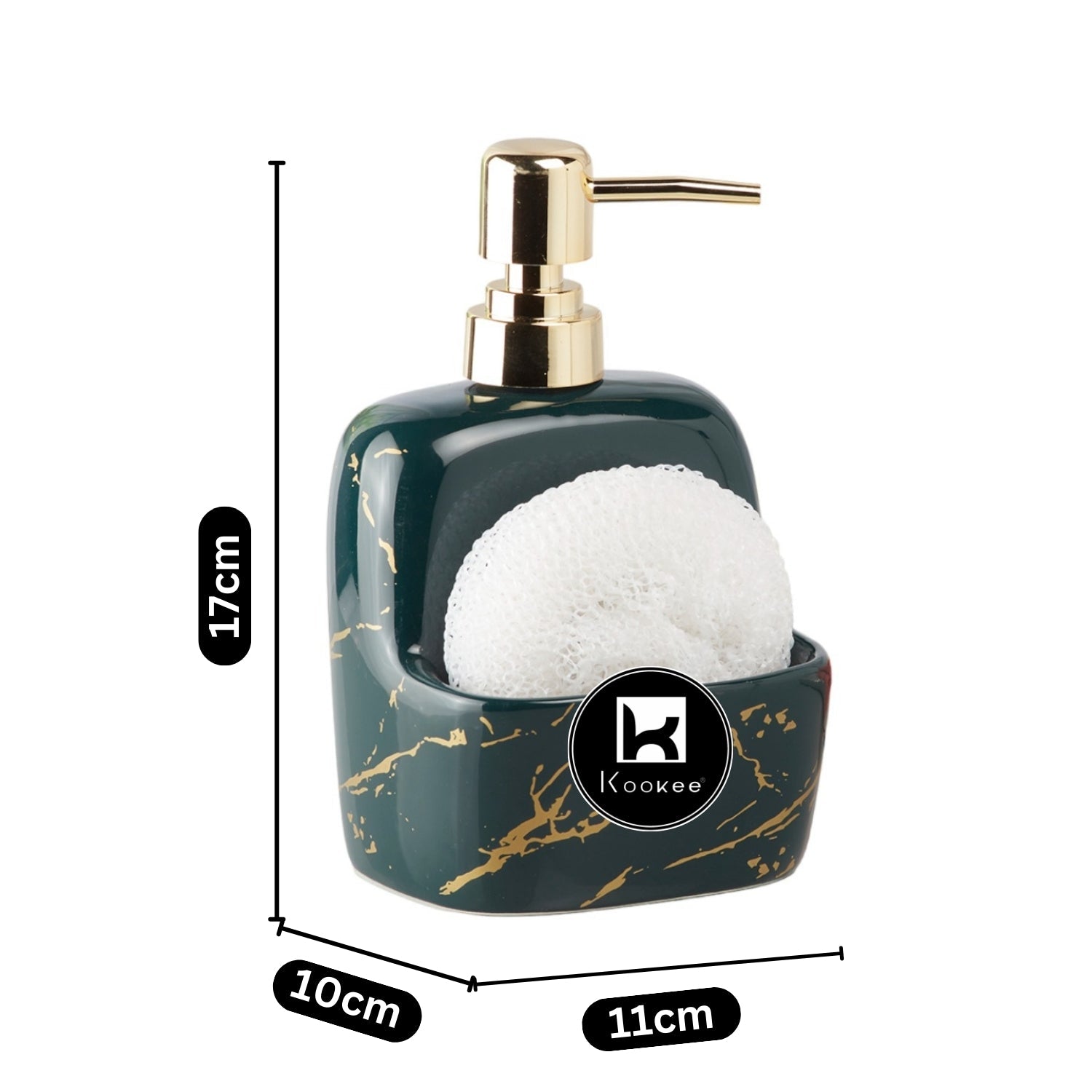 Ceramic Soap Dispenser for handwash for Bathroom, Green/Gold, (Set of 1) (10206)