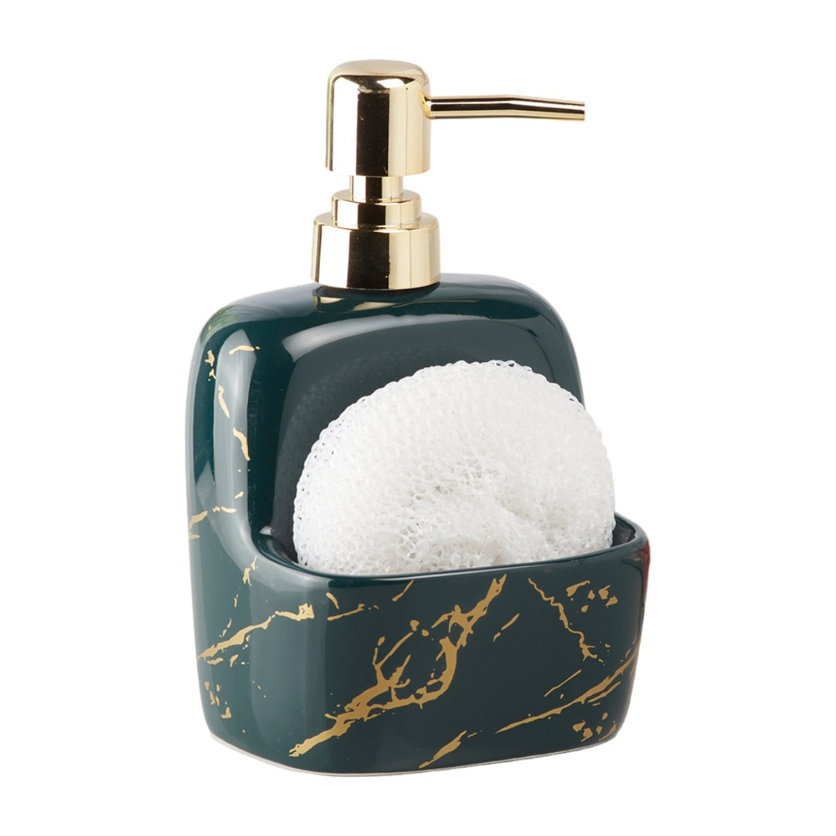 Ceramic Soap Dispenser for handwash for Bathroom, Green/Gold, (Set of 1) (10206)