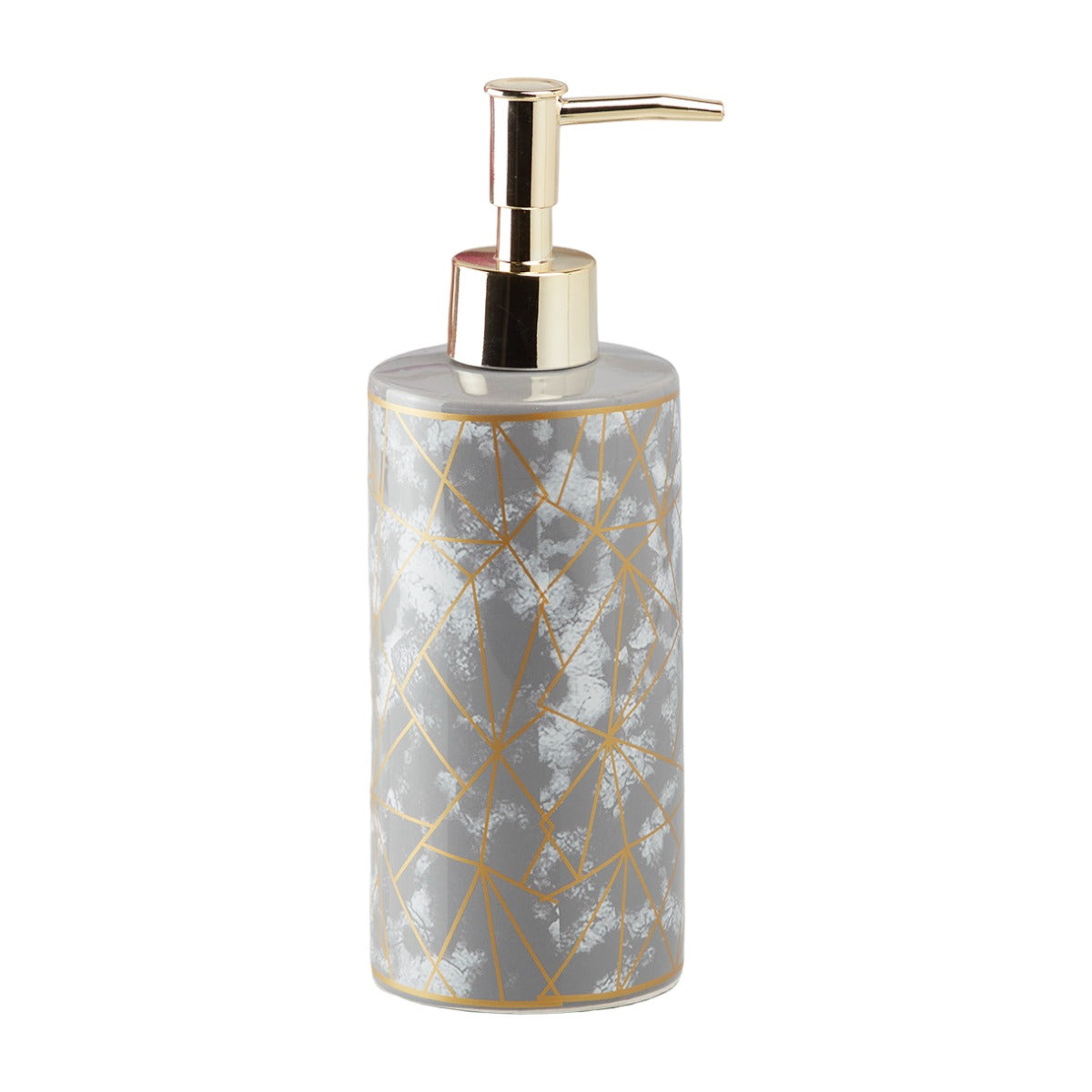 Ceramic Soap Dispenser for handwash for Bathroom, Grey/Gold, (Set of 1) (10208)