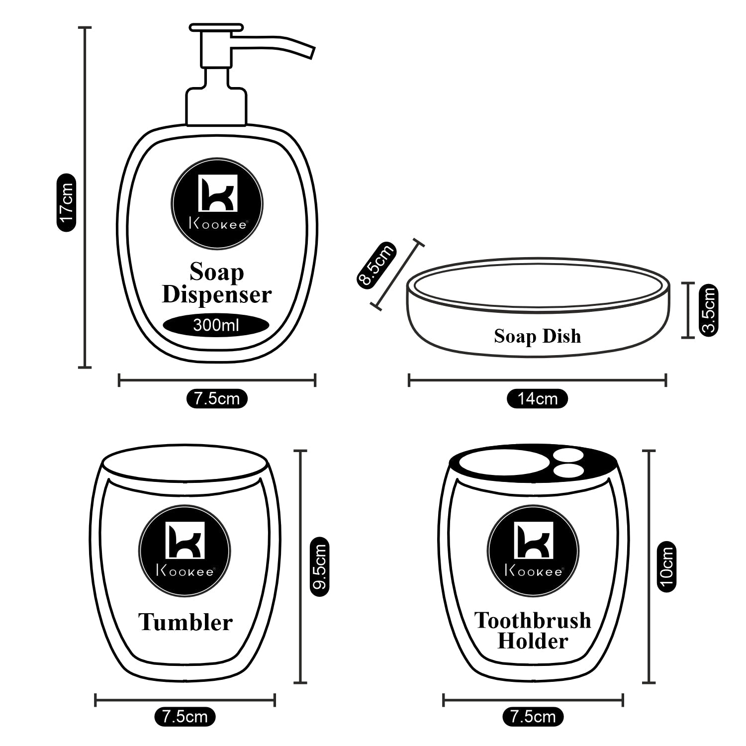 Ceramic Bathroom Set of 4 with Soap Dispenser (10213)