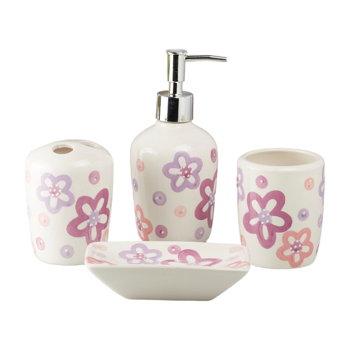 Ceramic Bathroom Set of 4 with Soap Dispenser (10213)