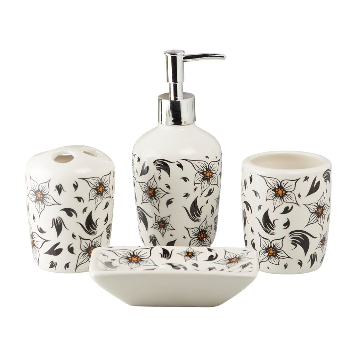 Ceramic Bathroom Set of 4 with Soap Dispenser (10214)